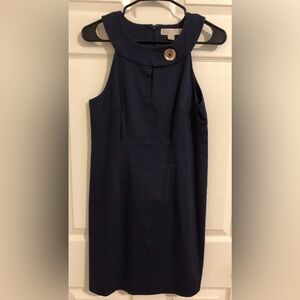 Michael Kor Dress (6) Beautiful Dark Blue Sleeveless W/ Gold Button Very Chic